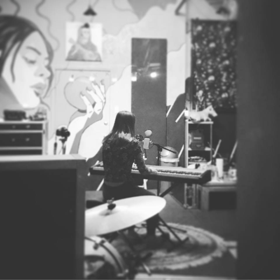 Julia Krueger in the studio creating music for her EP For(e)go