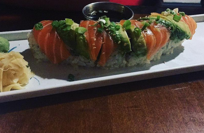 Salmon sushi rolls with scallions at Tono Sushi