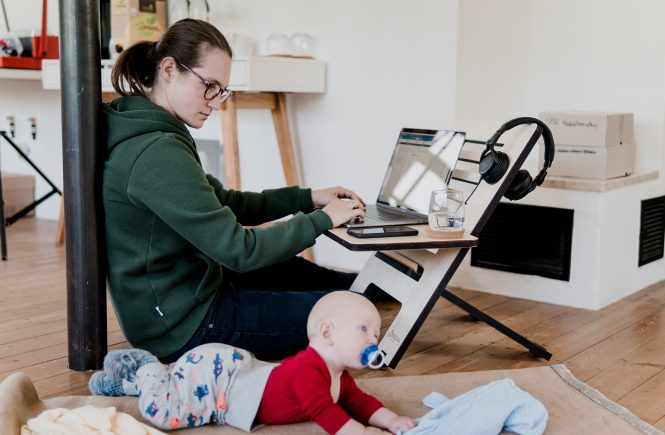 Mom working from home with her baby
