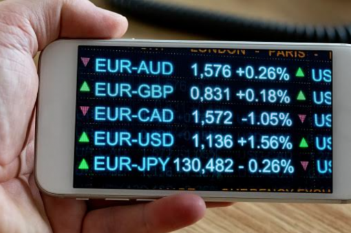 Europe stock exchange displays on mobile phone.