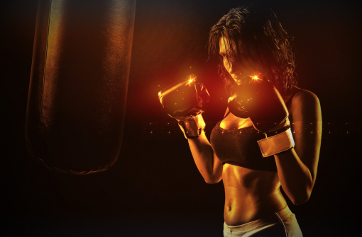 Woman boxing at the gym.